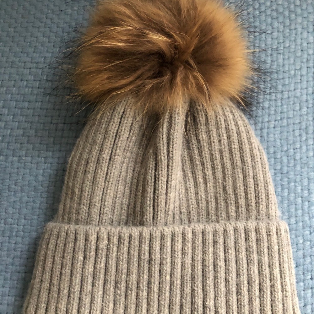 Linda Richards Grey Fur Pom Pom Hat